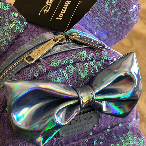 NWT Loungefly Disney Celebration Pastel Purple Mini Backpack Iridescent Sequin - Picture 3 of 9